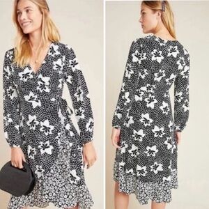 Anthropologie Porridge Amity Wrap Dress | Black & White | Small | Like New